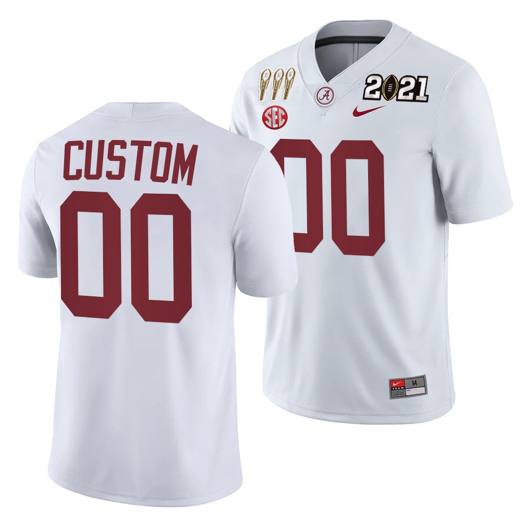 Men's Alabama Crimson Tide Custom #00 White 3X CFP National Championship Winner NCAA College Football Jersey